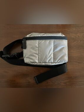 Calpak Silver and Black Puffer Belt Bag